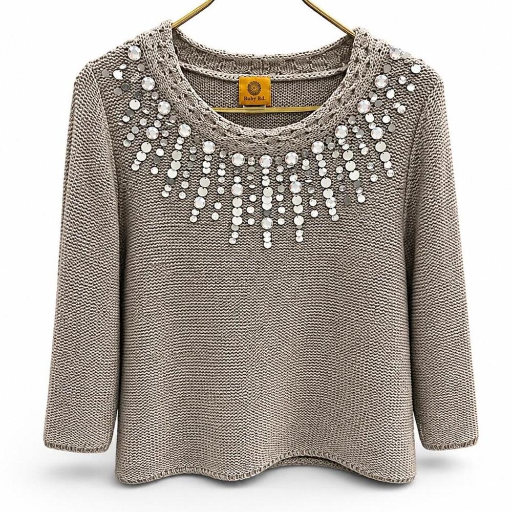 Ruby Rd. Silver Shimmer Embellished Sweater L - Picture 4 of 7